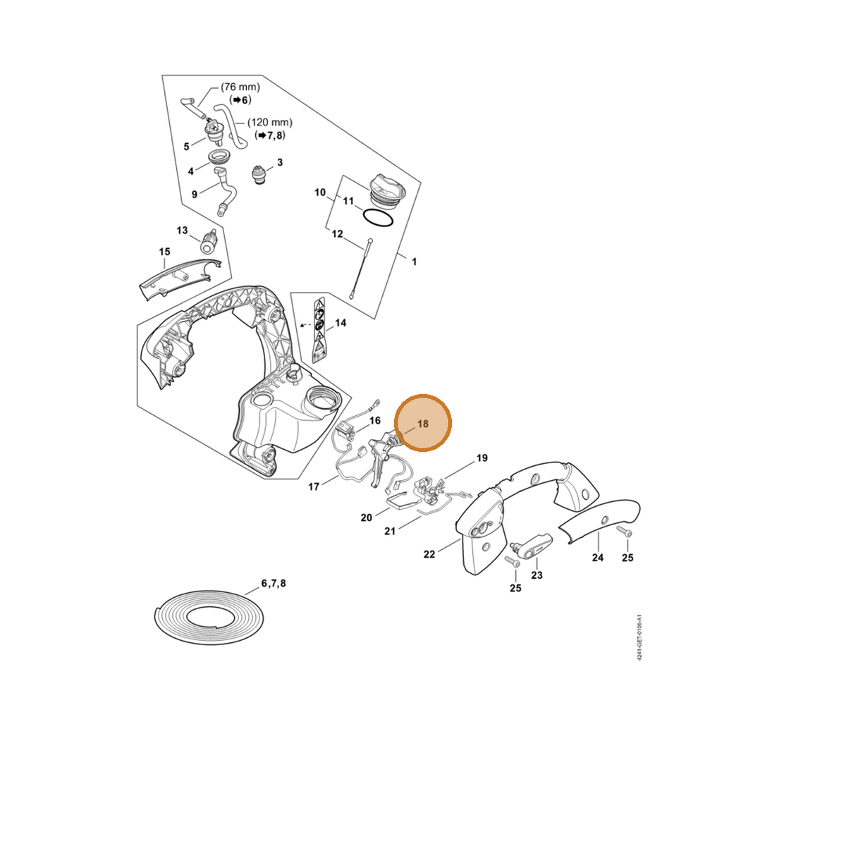 STIHL part 4241-182-1001 — IPL diagram snippet (6x zoom, amber highlight)