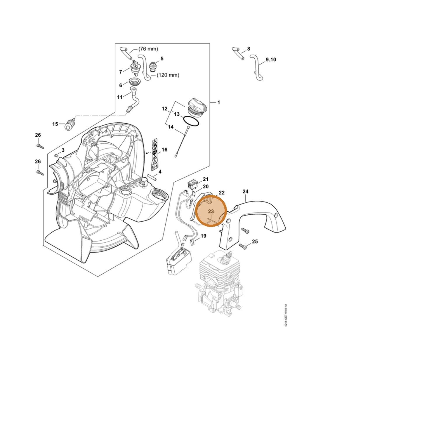STIHL part 4241-182-1501 — IPL diagram snippet (6x zoom, amber highlight)