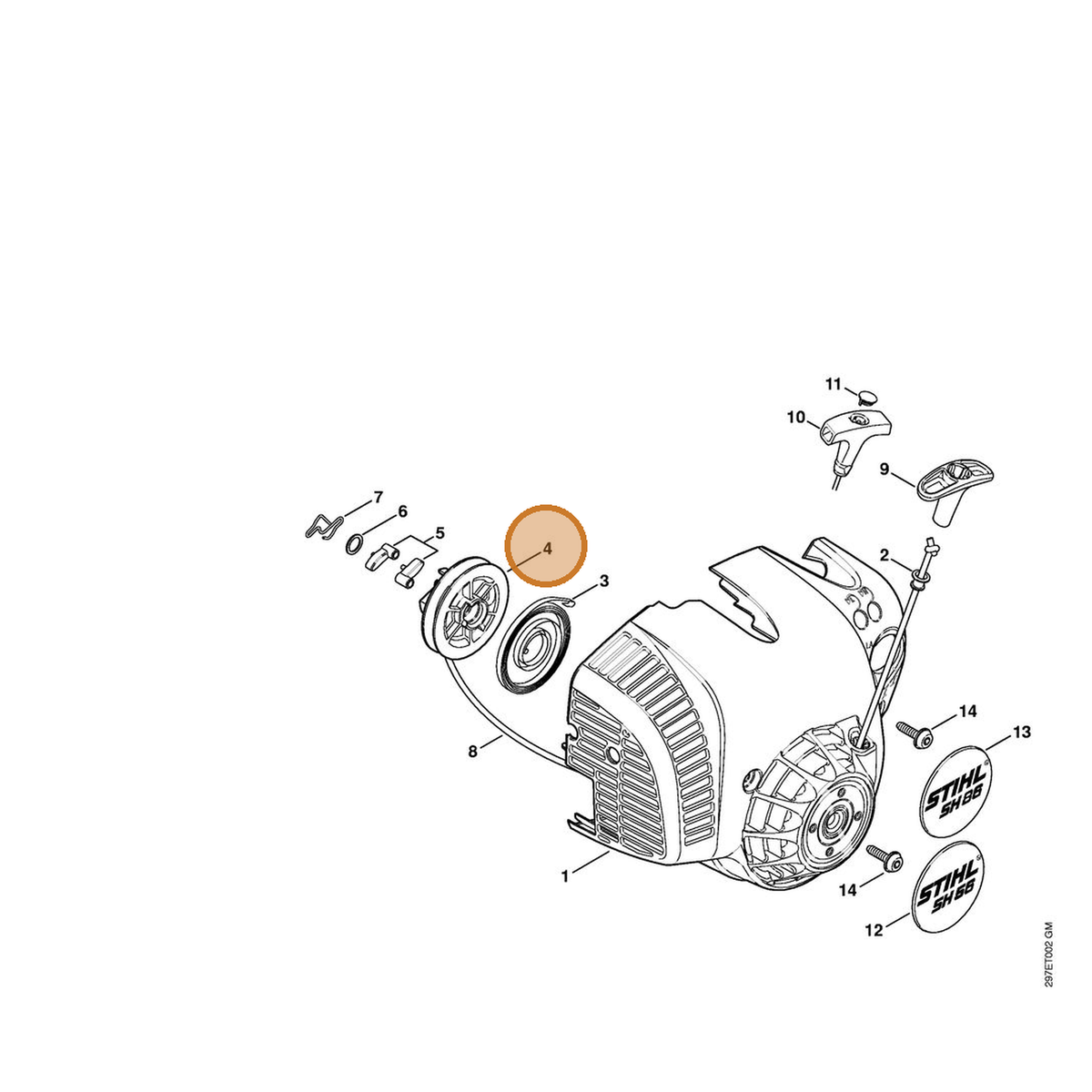 STIHL part 4241-195-0400 — IPL diagram snippet (6x zoom, amber highlight)