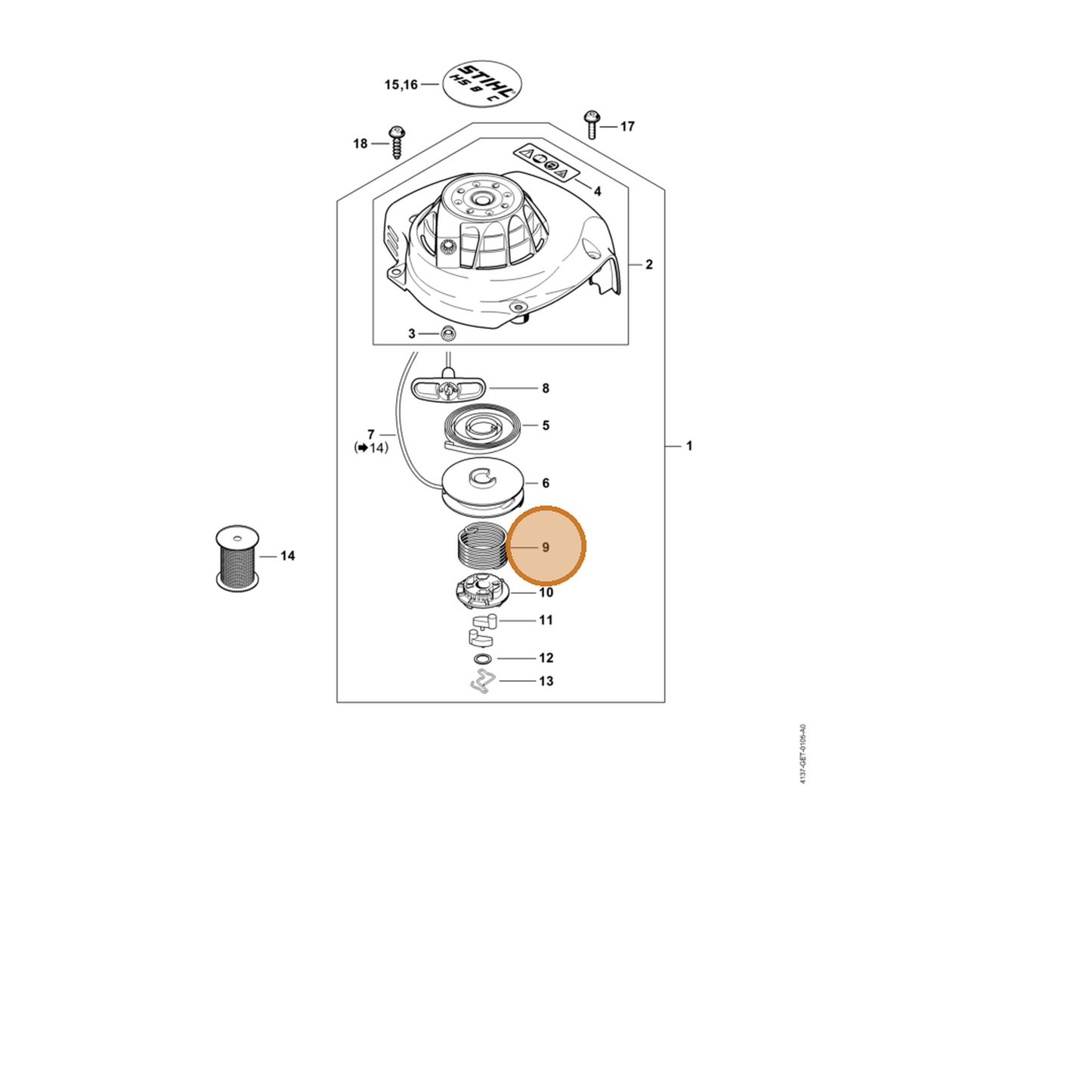 STIHL part 4241-195-3501 — IPL diagram snippet (6x zoom, amber highlight)