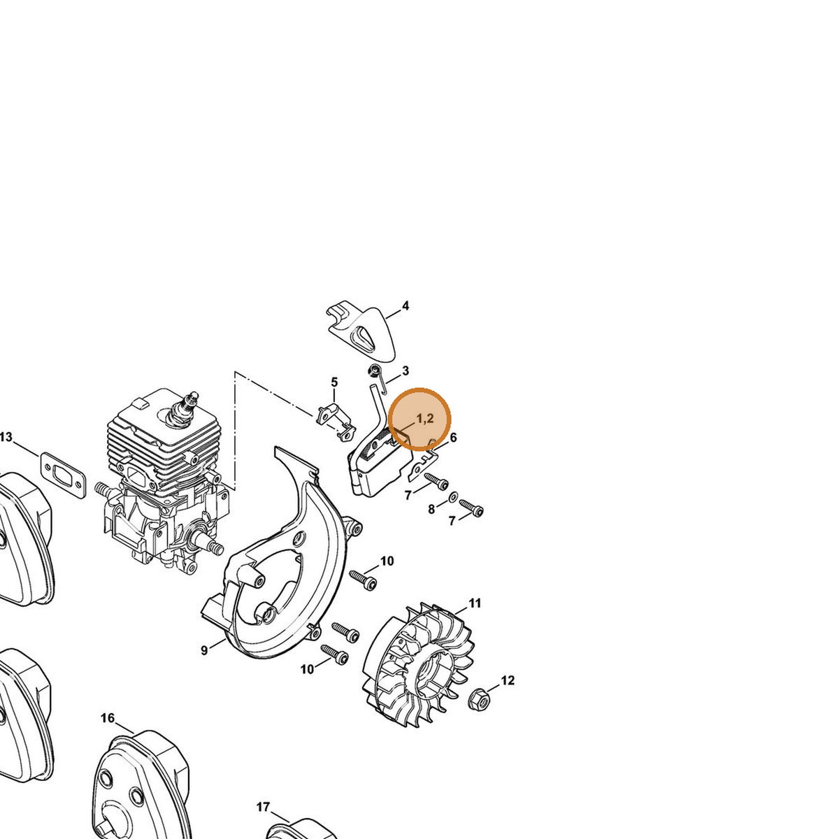 STIHL part 4241-400-1318 — IPL diagram snippet (6x zoom, amber highlight)