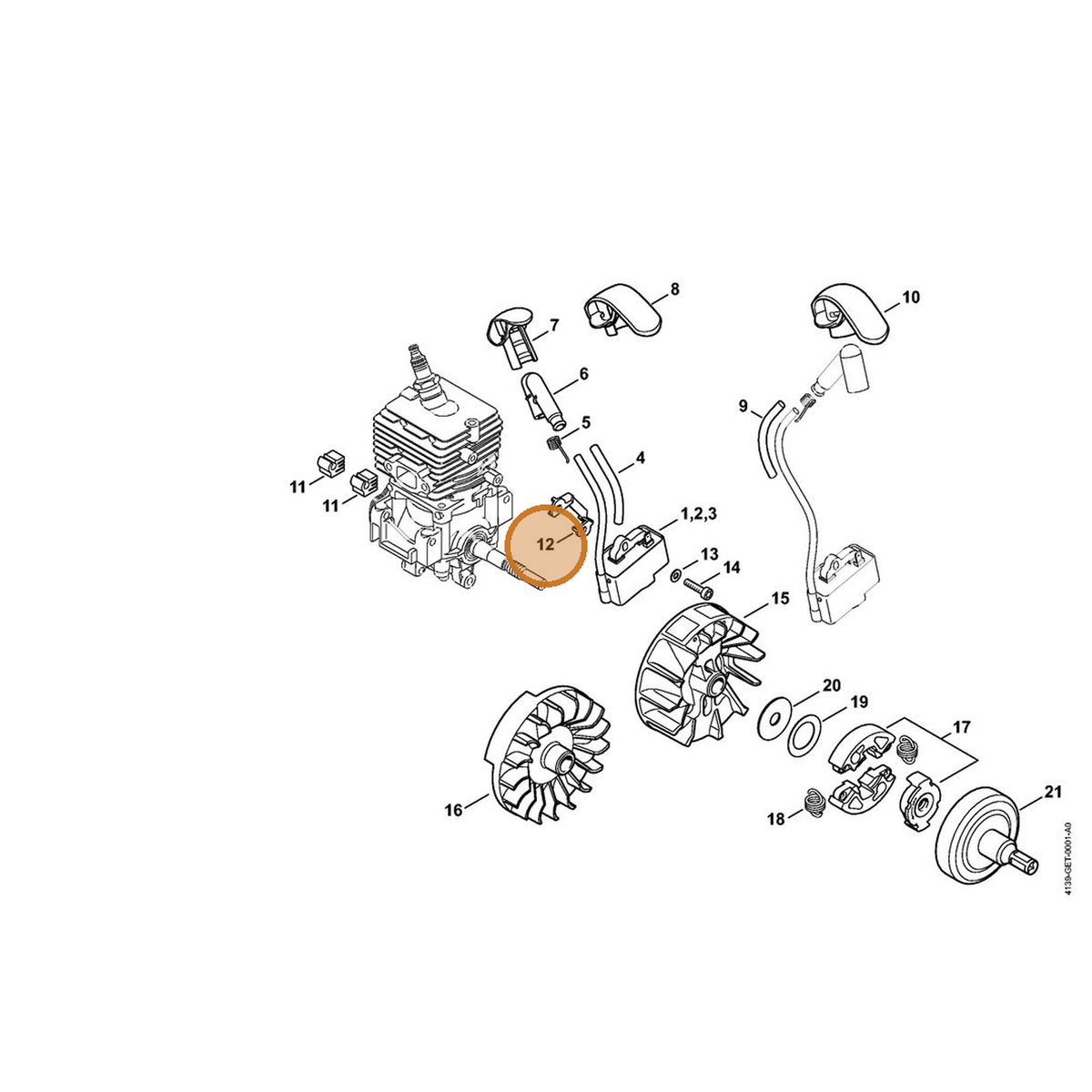 STIHL part 4241-405-8000 — IPL diagram snippet (6x zoom, amber highlight)