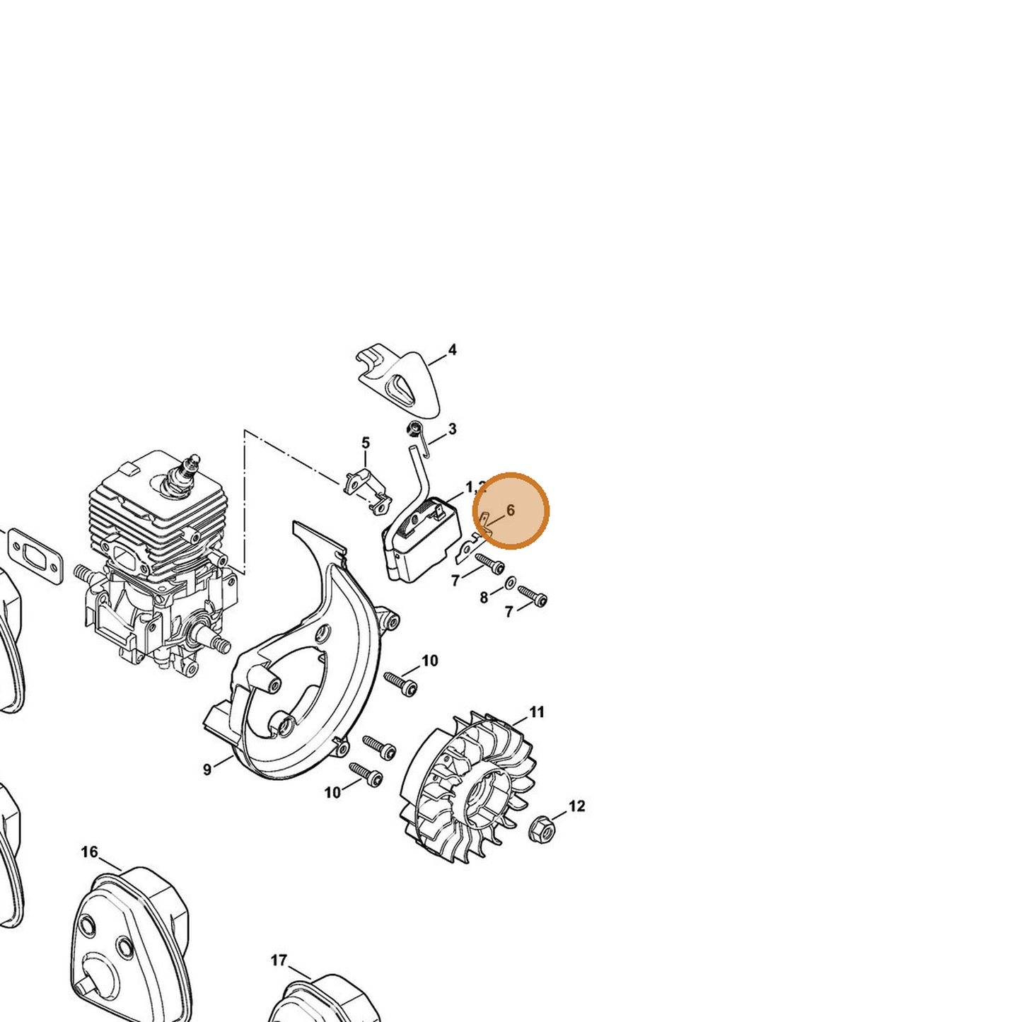STIHL part 4241-431-2100 — IPL diagram snippet (6x zoom, amber highlight)