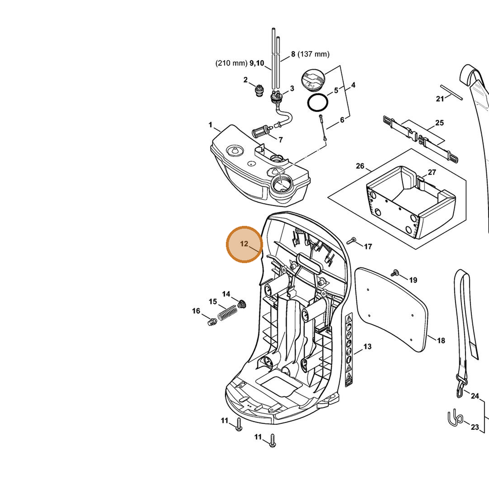STIHL part 4241-700-3801 — IPL diagram snippet (6x zoom, amber highlight)