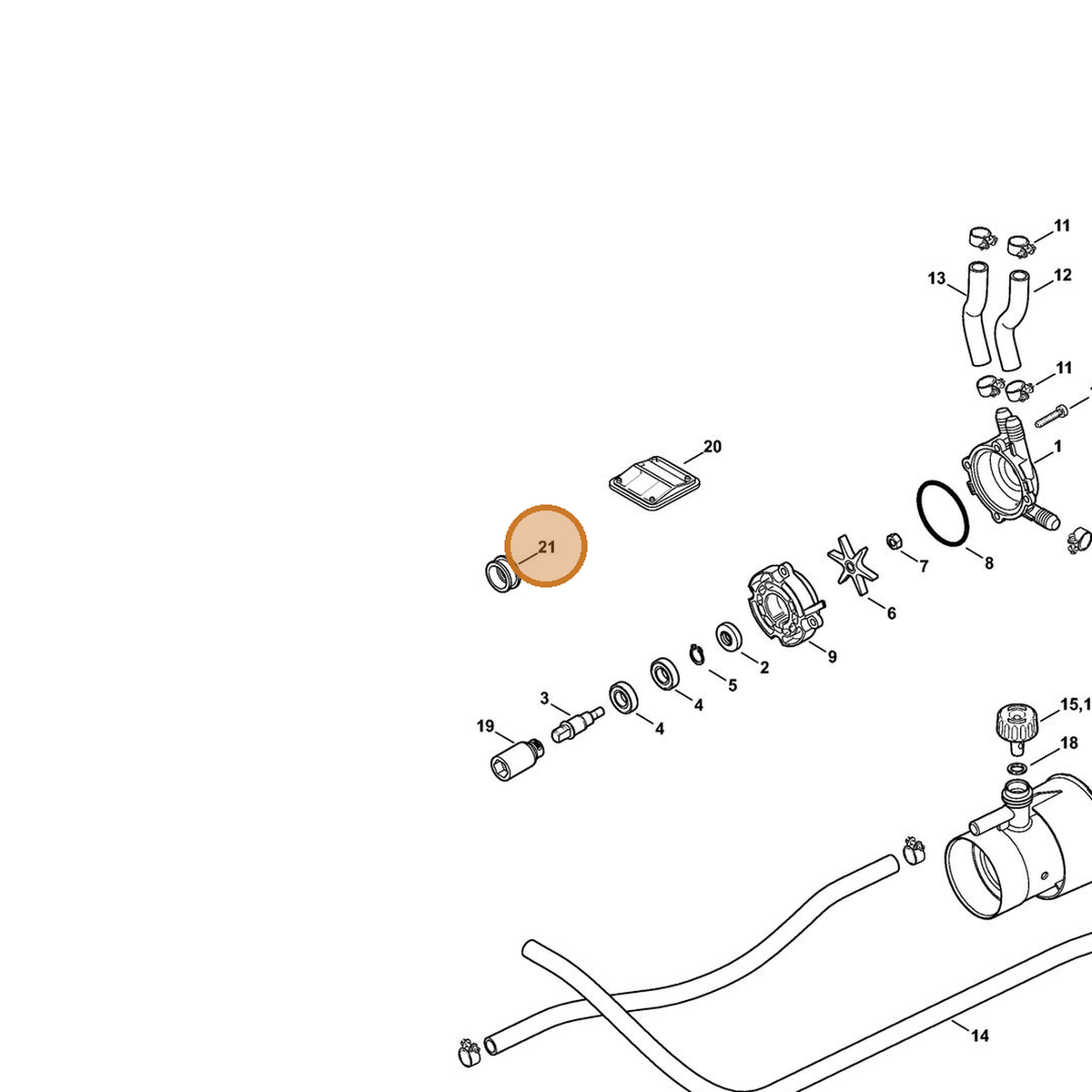 STIHL part 4241-708-2100 — IPL diagram snippet (6x zoom, amber highlight)