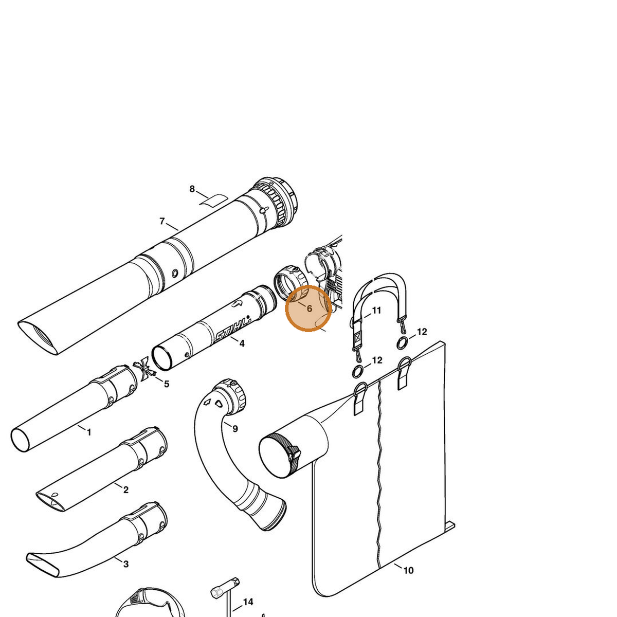 STIHL part 4241-708-3100 — IPL diagram snippet (6x zoom, amber highlight)