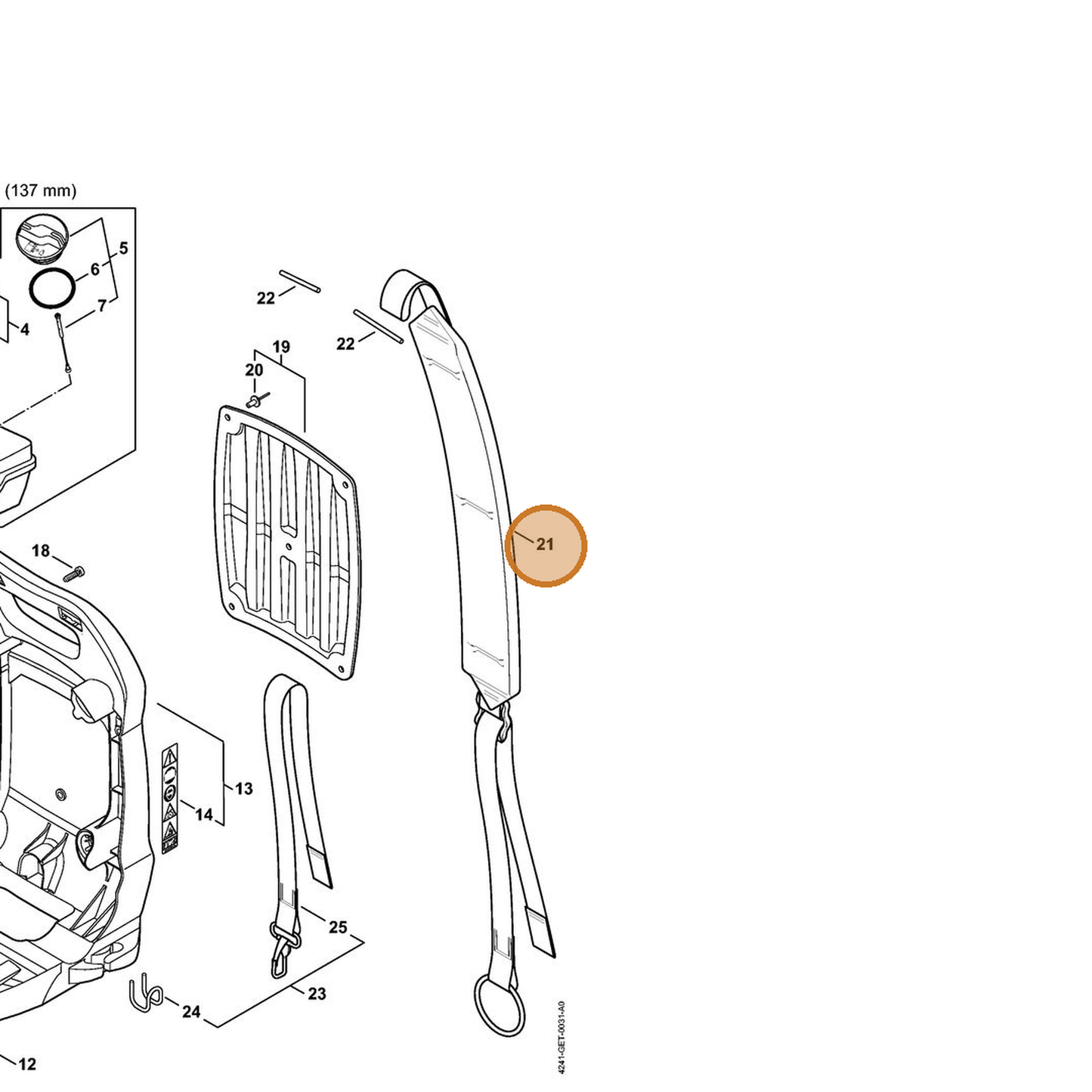 STIHL part 4241-710-9000 — IPL diagram snippet (6x zoom, amber highlight)