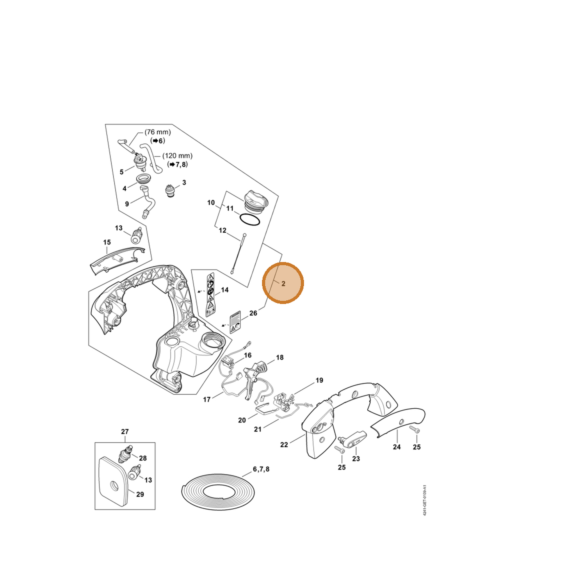 STIHL part 4241-790-5601 — IPL diagram snippet (6x zoom, amber highlight)