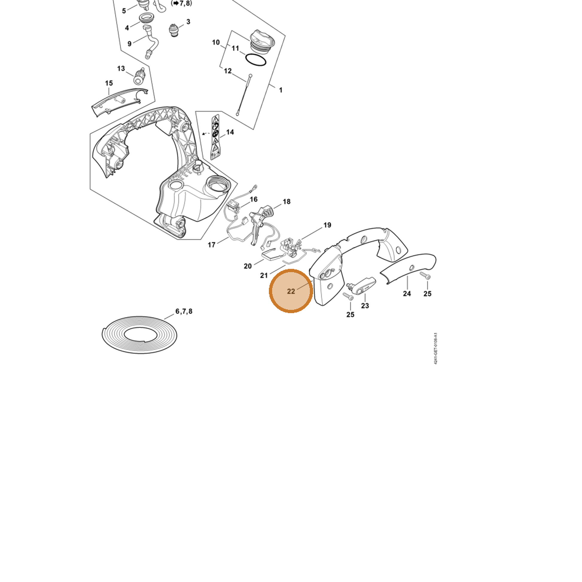 STIHL part 4241-791-0605 — IPL diagram snippet (6x zoom, amber highlight)