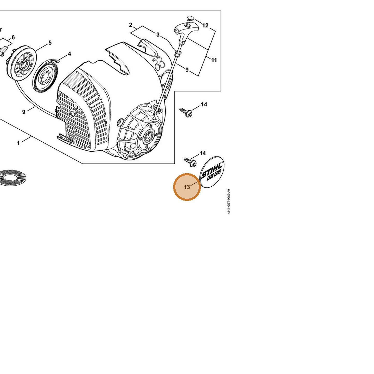 STIHL part 4241-967-1504 — IPL diagram snippet (6x zoom, amber highlight)