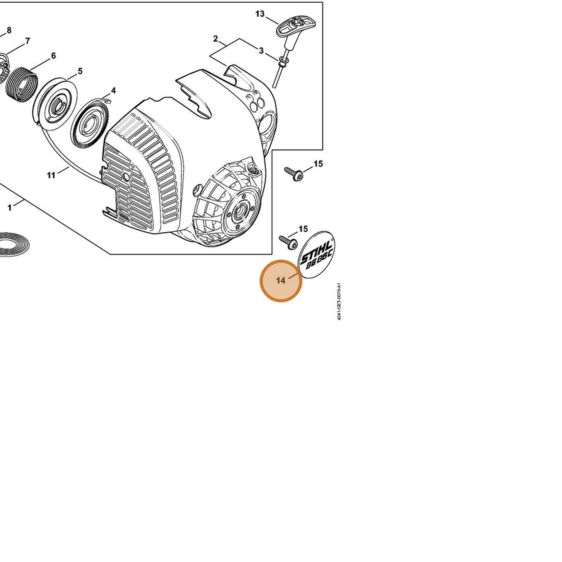 STIHL part 4241-967-1505 — IPL diagram snippet (6x zoom, amber highlight)