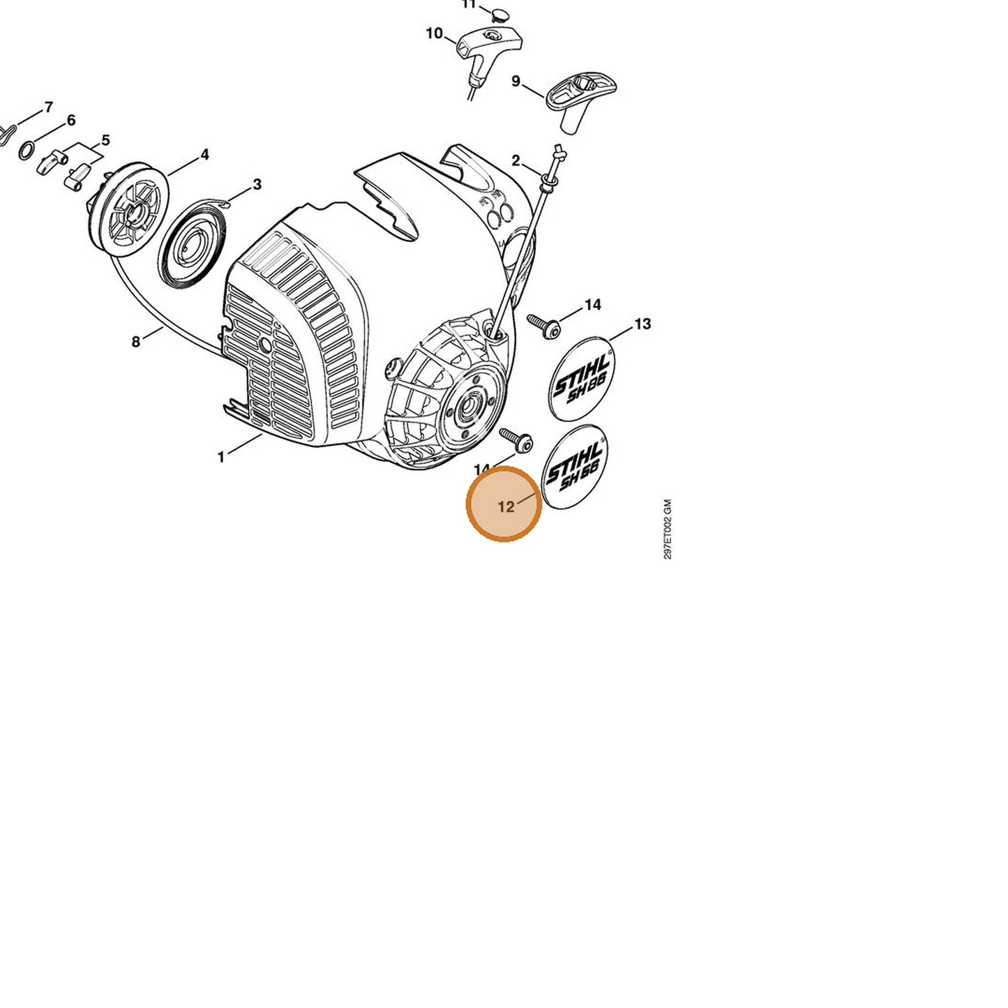 STIHL part 4241-967-1520 — IPL diagram snippet (6x zoom, amber highlight)