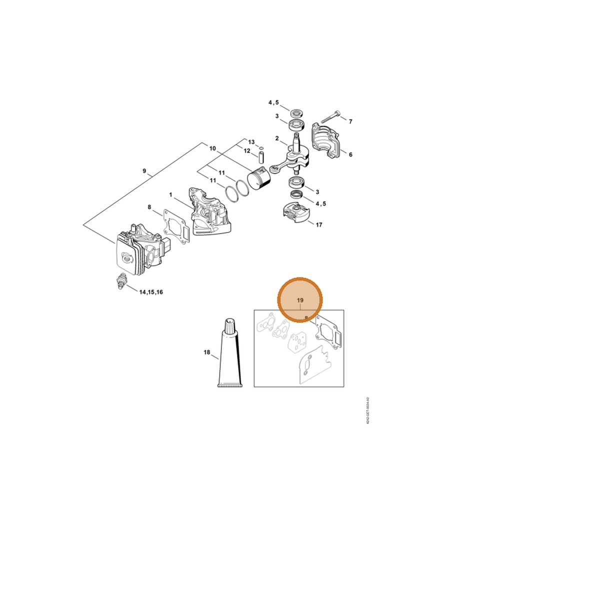STIHL part 4242-007-1600 — IPL diagram snippet (6x zoom, amber highlight)