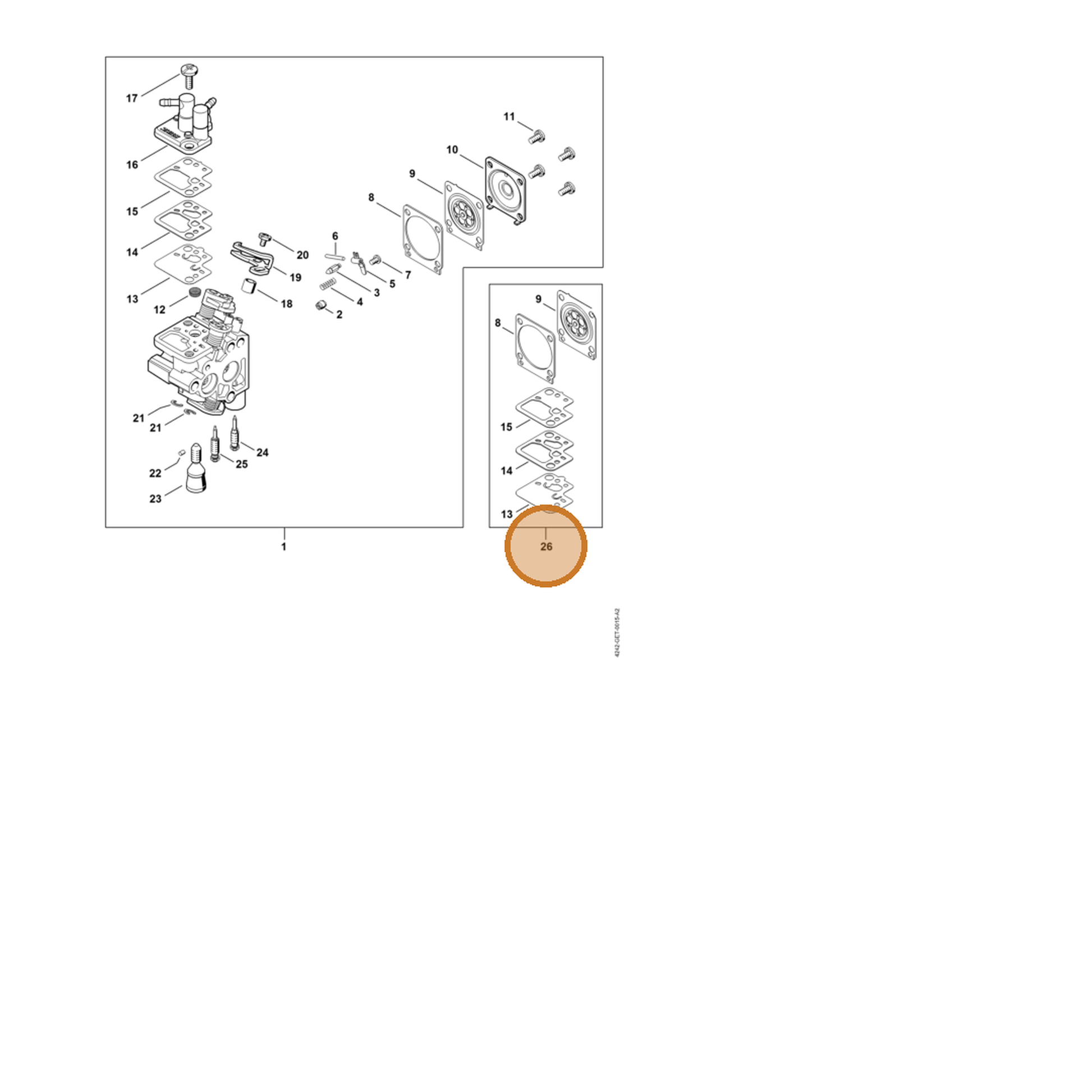 STIHL part 4242-007-1701 — IPL diagram snippet (6x zoom, amber highlight)
