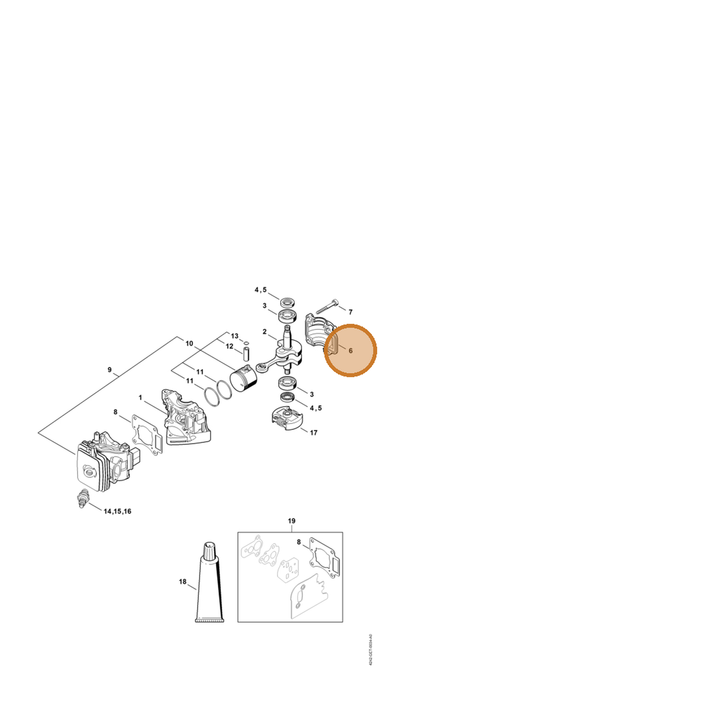 STIHL part 4242-021-2500 — IPL diagram snippet (6x zoom, amber highlight)