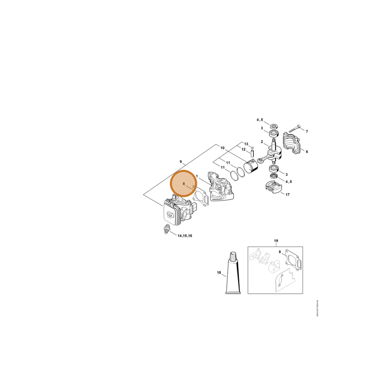 STIHL part 4242-029-2300 — IPL diagram snippet (6x zoom, amber highlight)