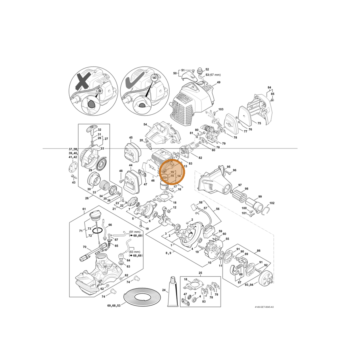 STIHL part 4242-034-3000 — IPL diagram snippet (6x zoom, amber highlight)