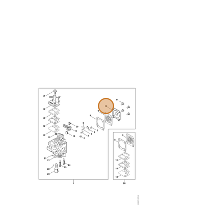 STIHL part 4242-121-0801 — IPL diagram snippet (6x zoom, amber highlight)