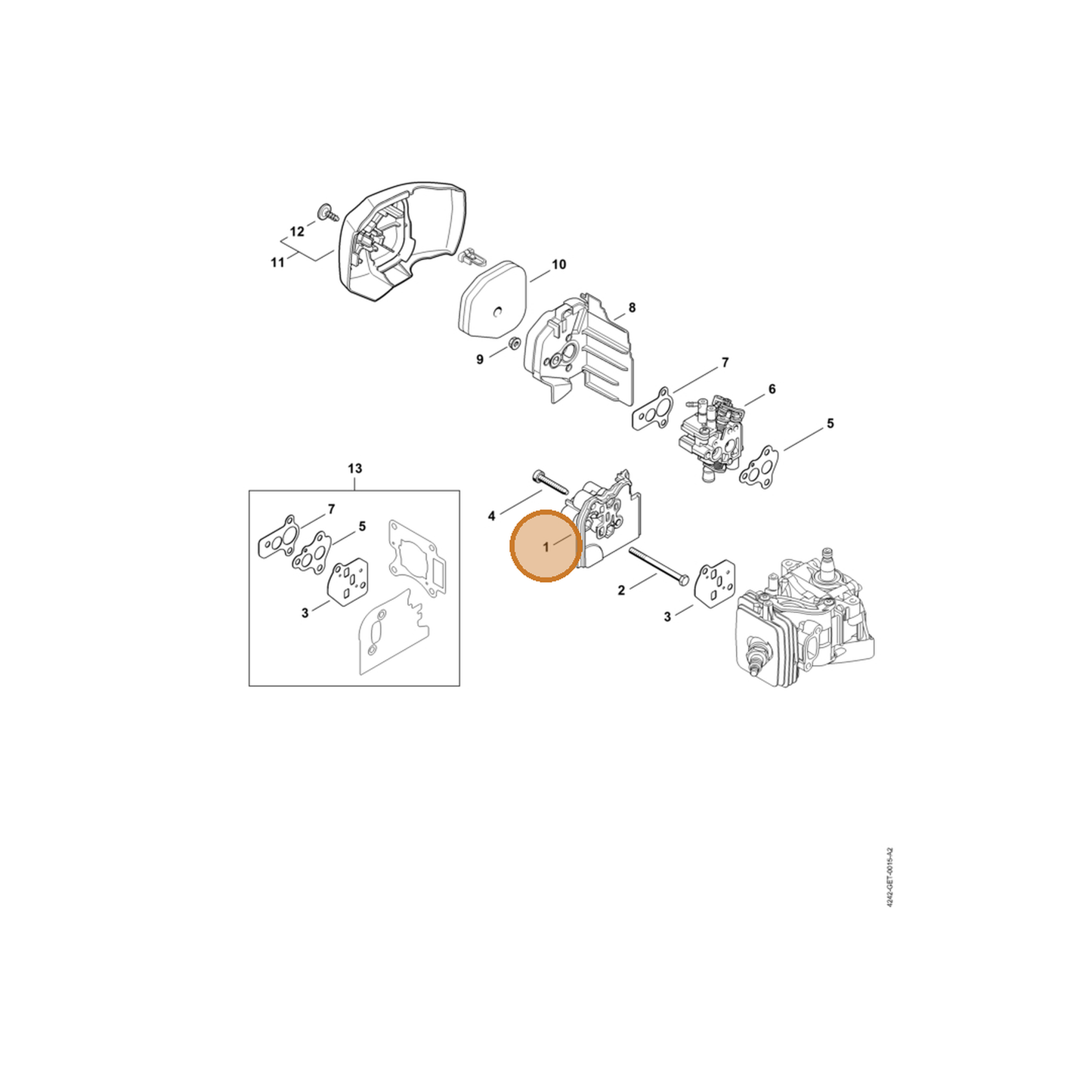 STIHL part 4242-121-1600 — IPL diagram snippet (6x zoom, amber highlight)