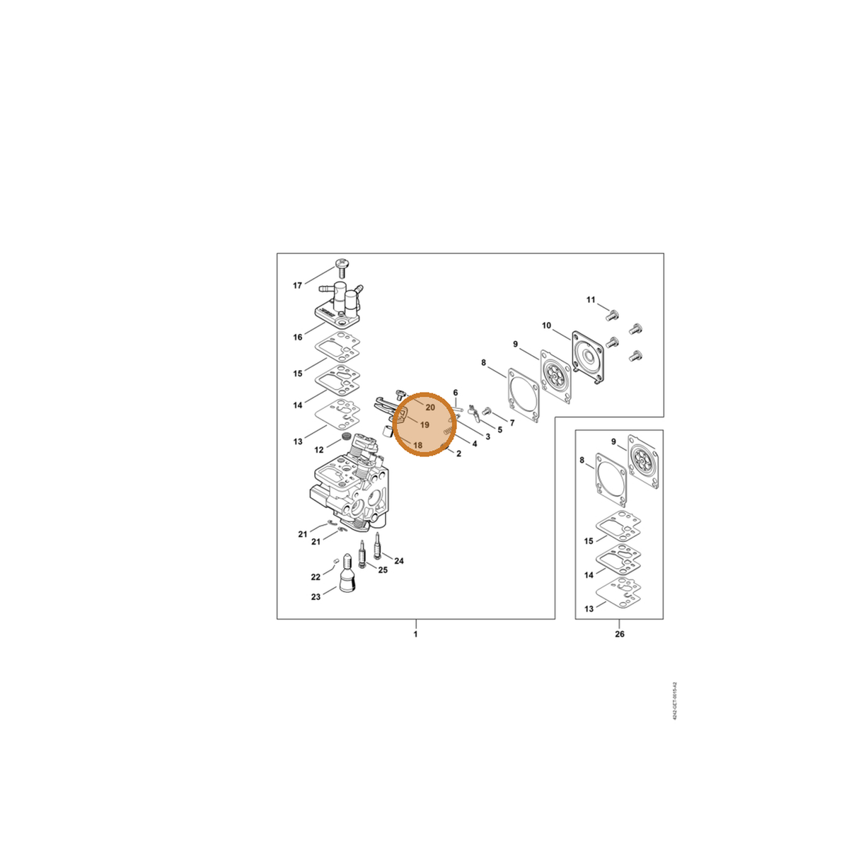 STIHL part 4242-121-3500 — IPL diagram snippet (6x zoom, amber highlight)