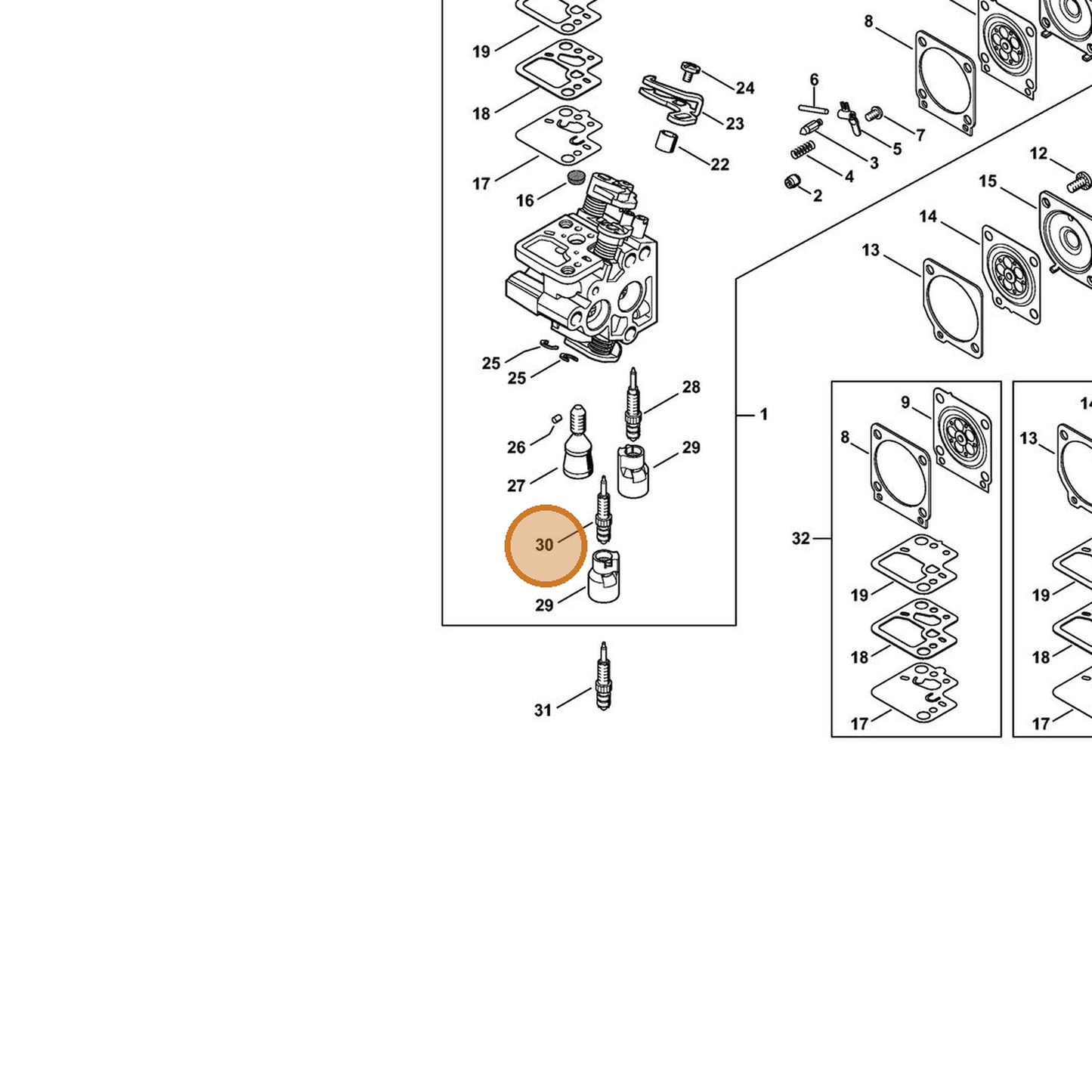 STIHL part 4242-122-6701 — IPL diagram snippet (6x zoom, amber highlight)