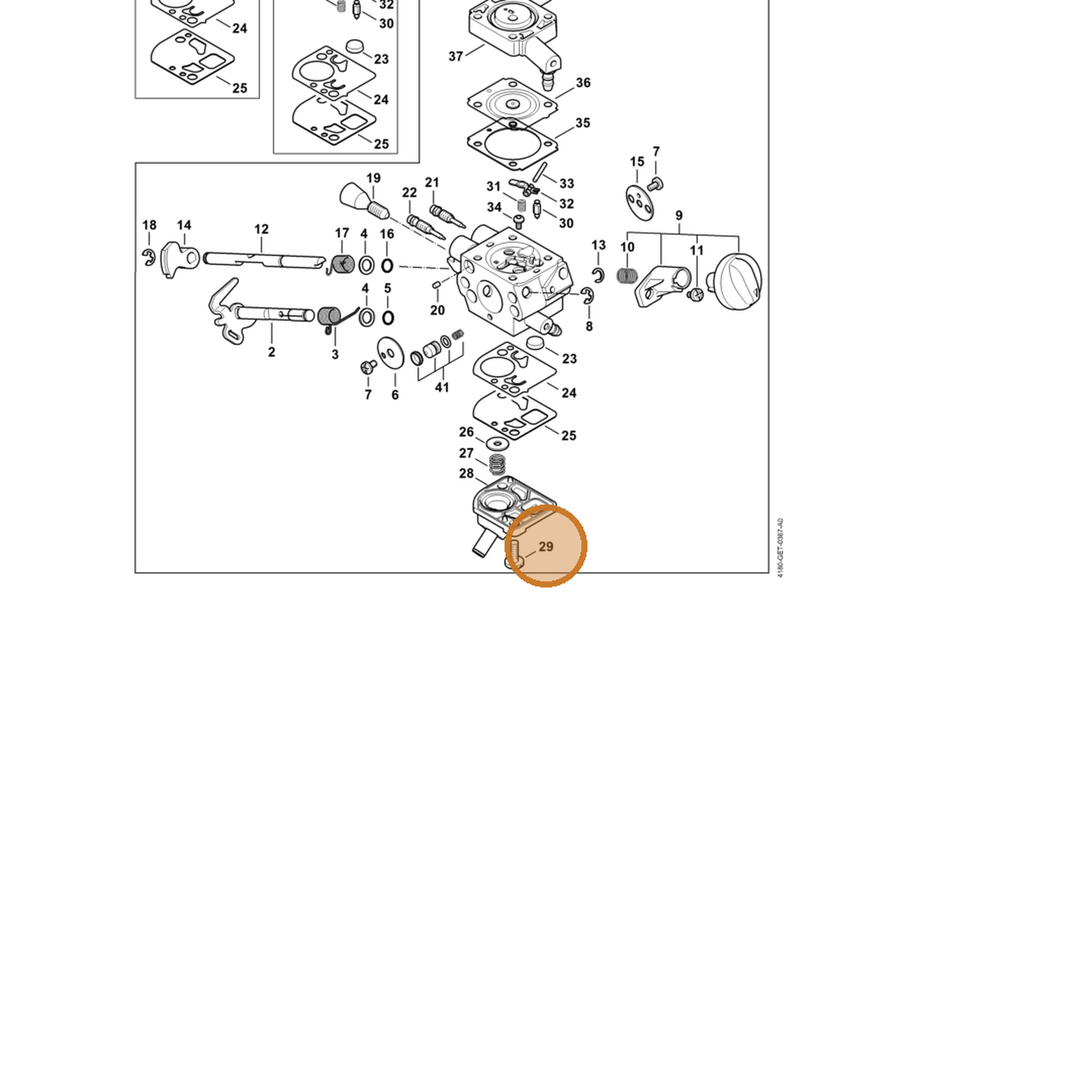 STIHL part 4242-122-7100 — IPL diagram snippet (6x zoom, amber highlight)