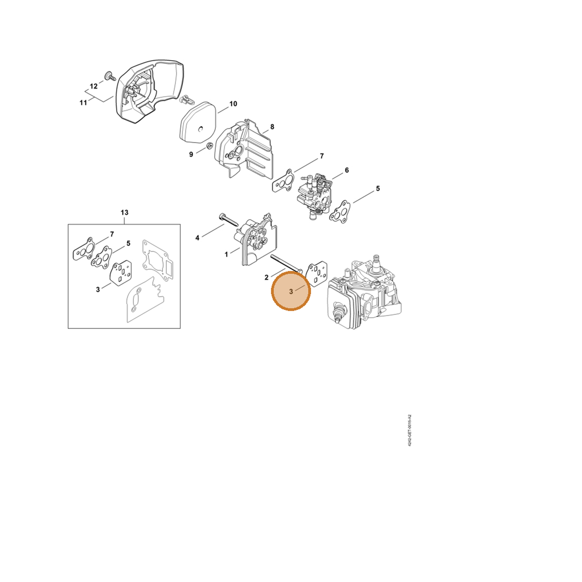 STIHL part 4242-129-0900 — IPL diagram snippet (6x zoom, amber highlight)