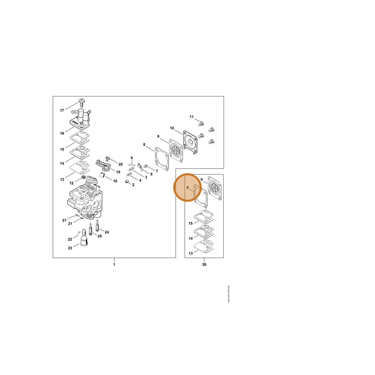 STIHL part 4242-129-0905 — IPL diagram snippet (6x zoom, amber highlight)