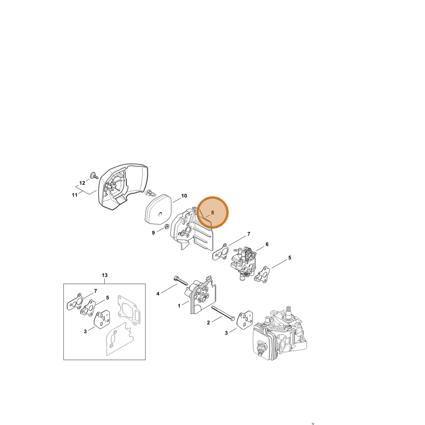 STIHL part 4242-140-2800 — IPL diagram snippet (6x zoom, amber highlight)