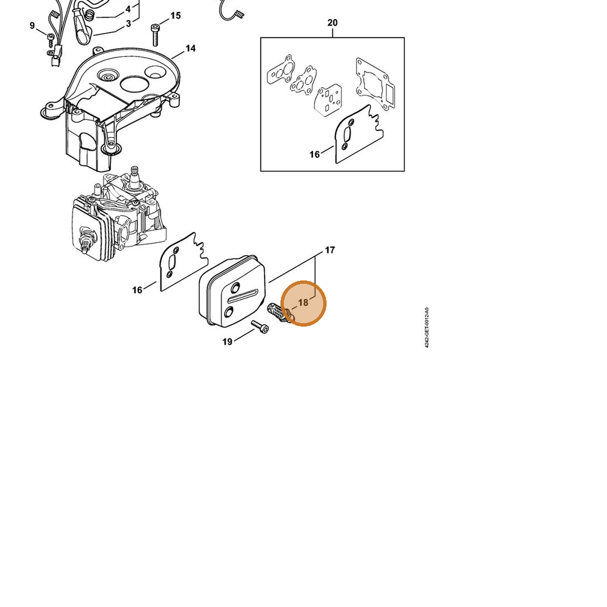 STIHL part 4242-140-6900 — IPL diagram snippet (6x zoom, amber highlight)