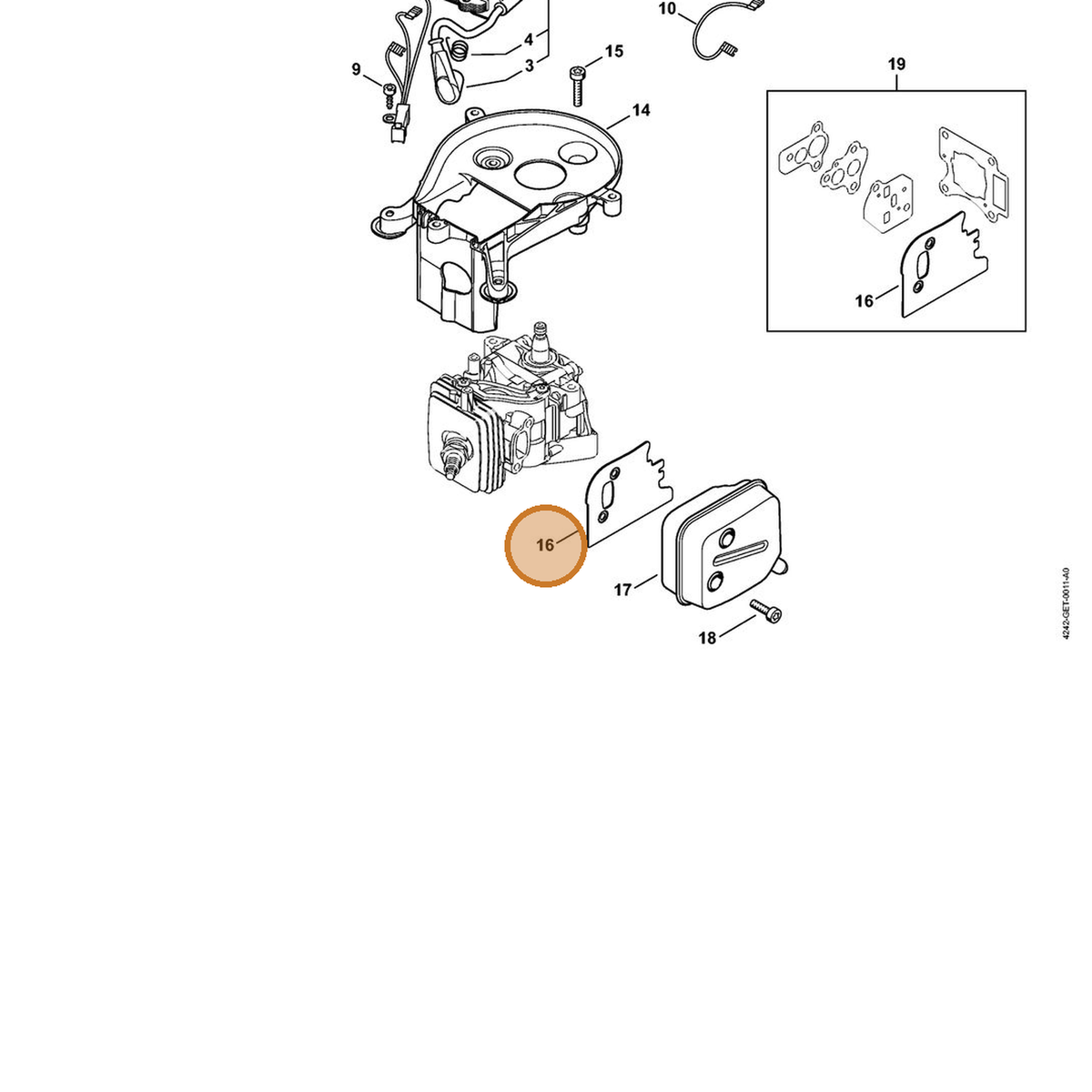 STIHL part 4242-149-0600 — IPL diagram snippet (6x zoom, amber highlight)
