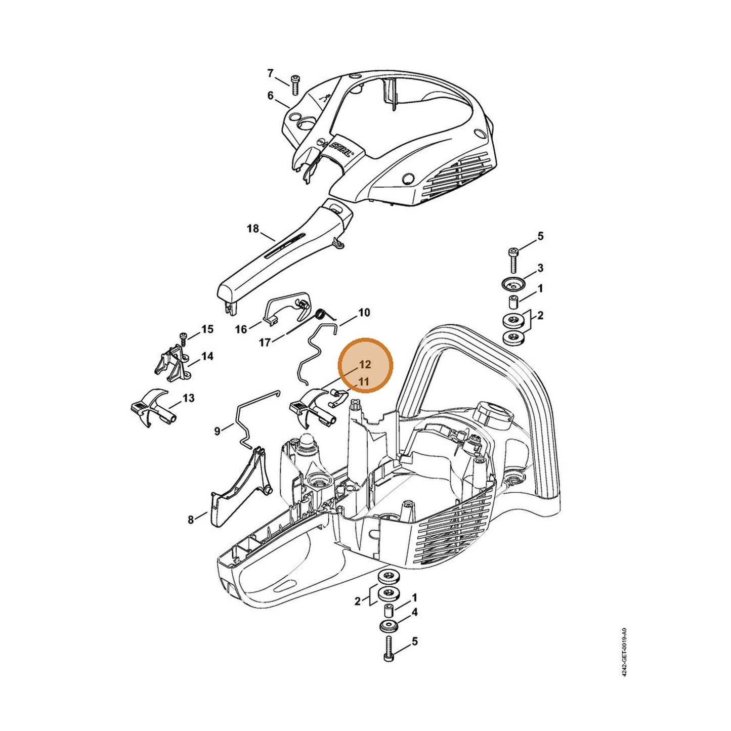 STIHL part 4242-182-0901 — IPL diagram snippet (6x zoom, amber highlight)