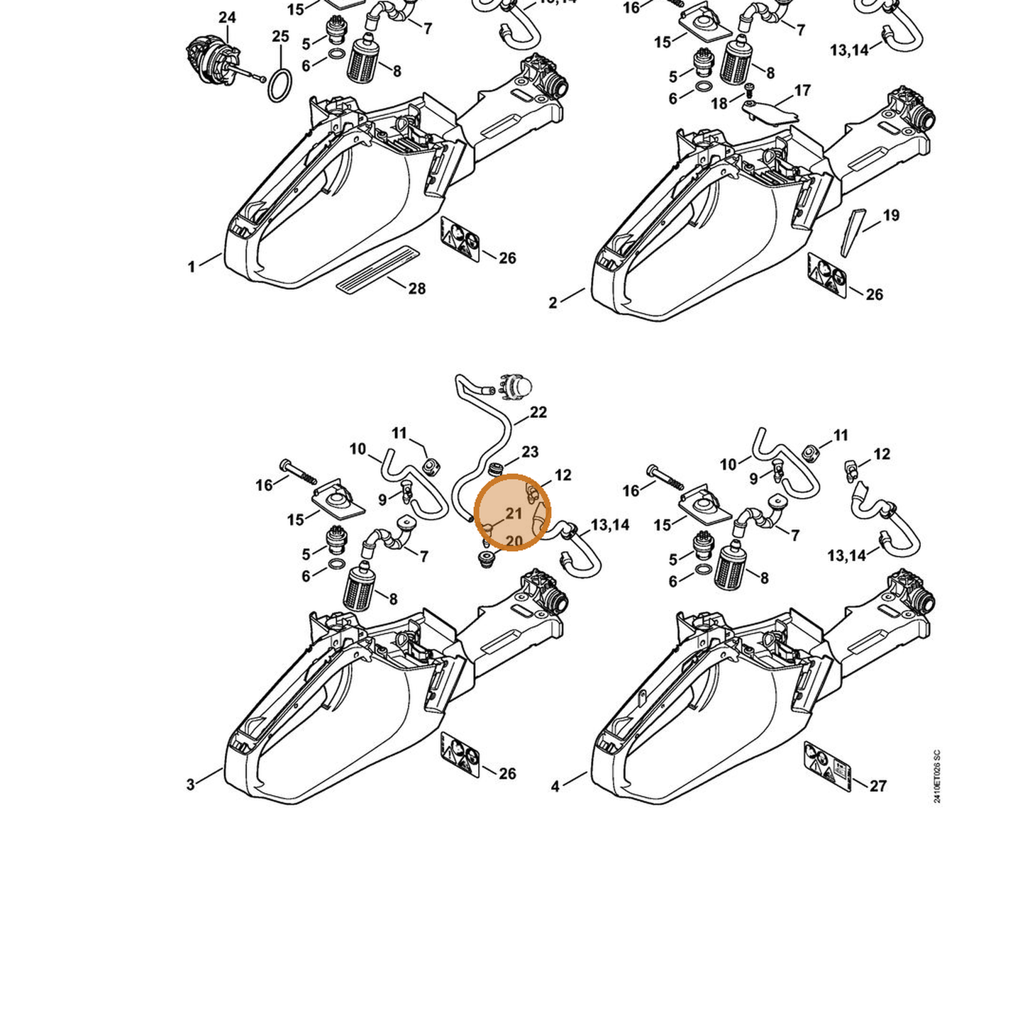 STIHL part 4242-353-2600 — IPL diagram snippet (6x zoom, amber highlight)