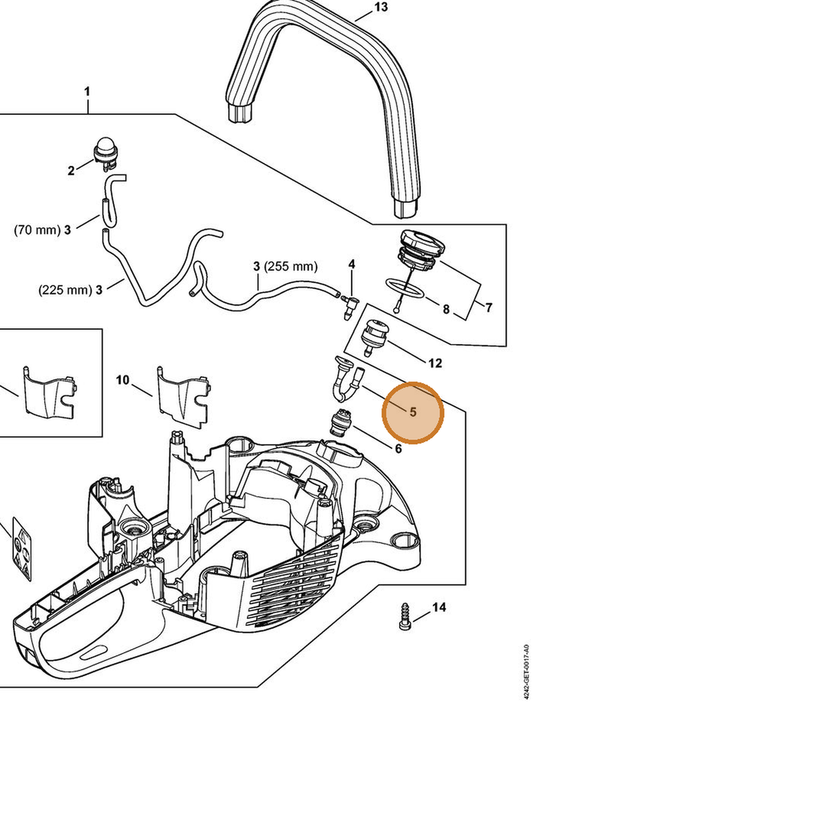 STIHL part 4242-358-0800 — IPL diagram snippet (6x zoom, amber highlight)