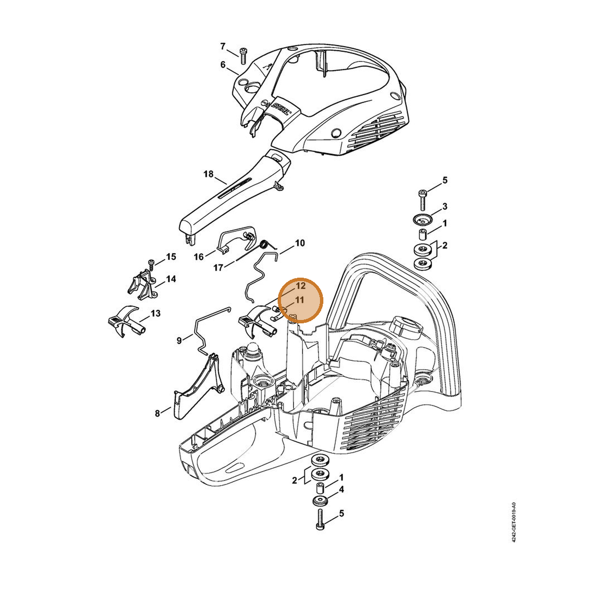 STIHL part 4242-442-1601 — IPL diagram snippet (6x zoom, amber highlight)