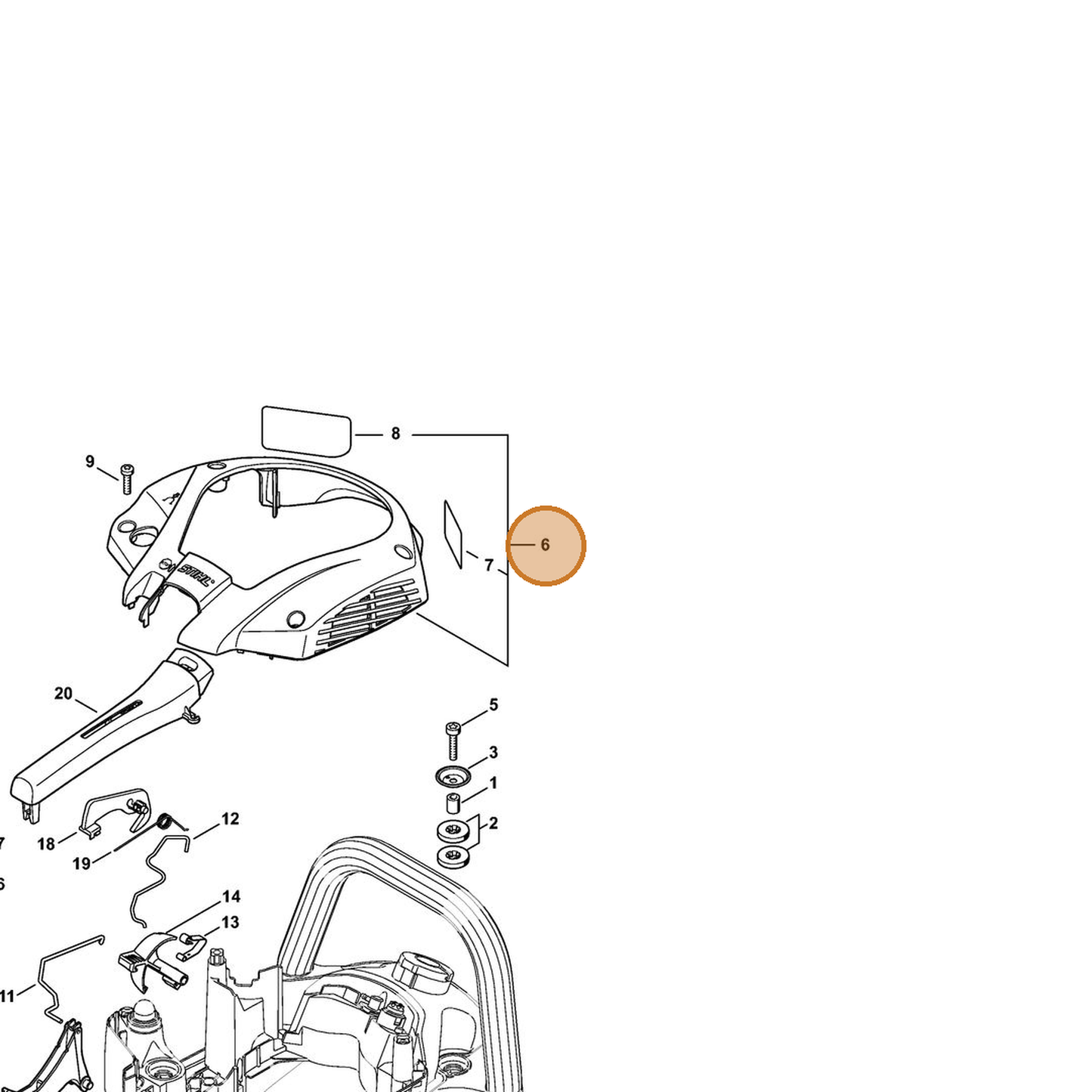 STIHL part 4242-790-8900 — IPL diagram snippet (6x zoom, amber highlight)