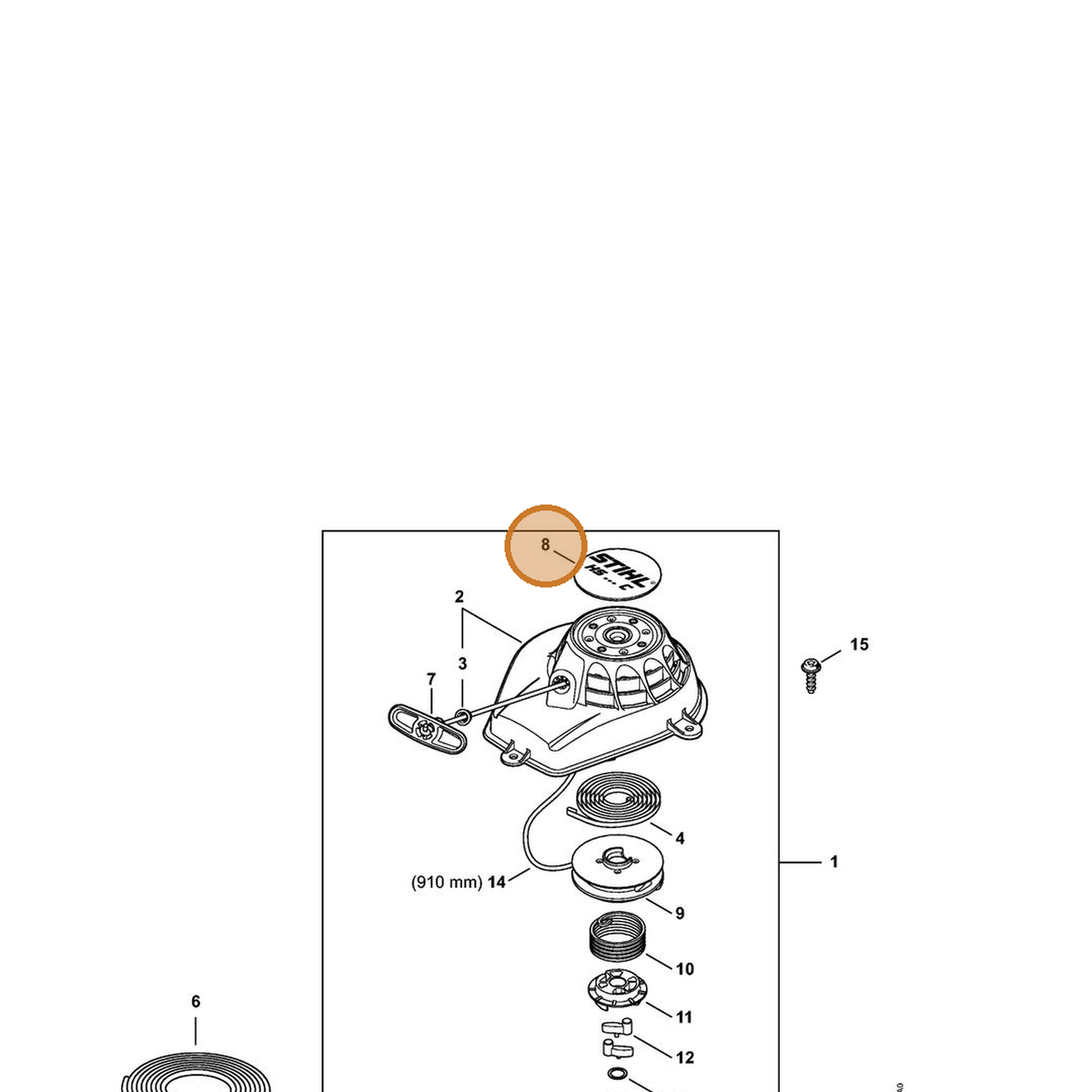 STIHL part 4242-967-1502 — IPL diagram snippet (6x zoom, amber highlight)