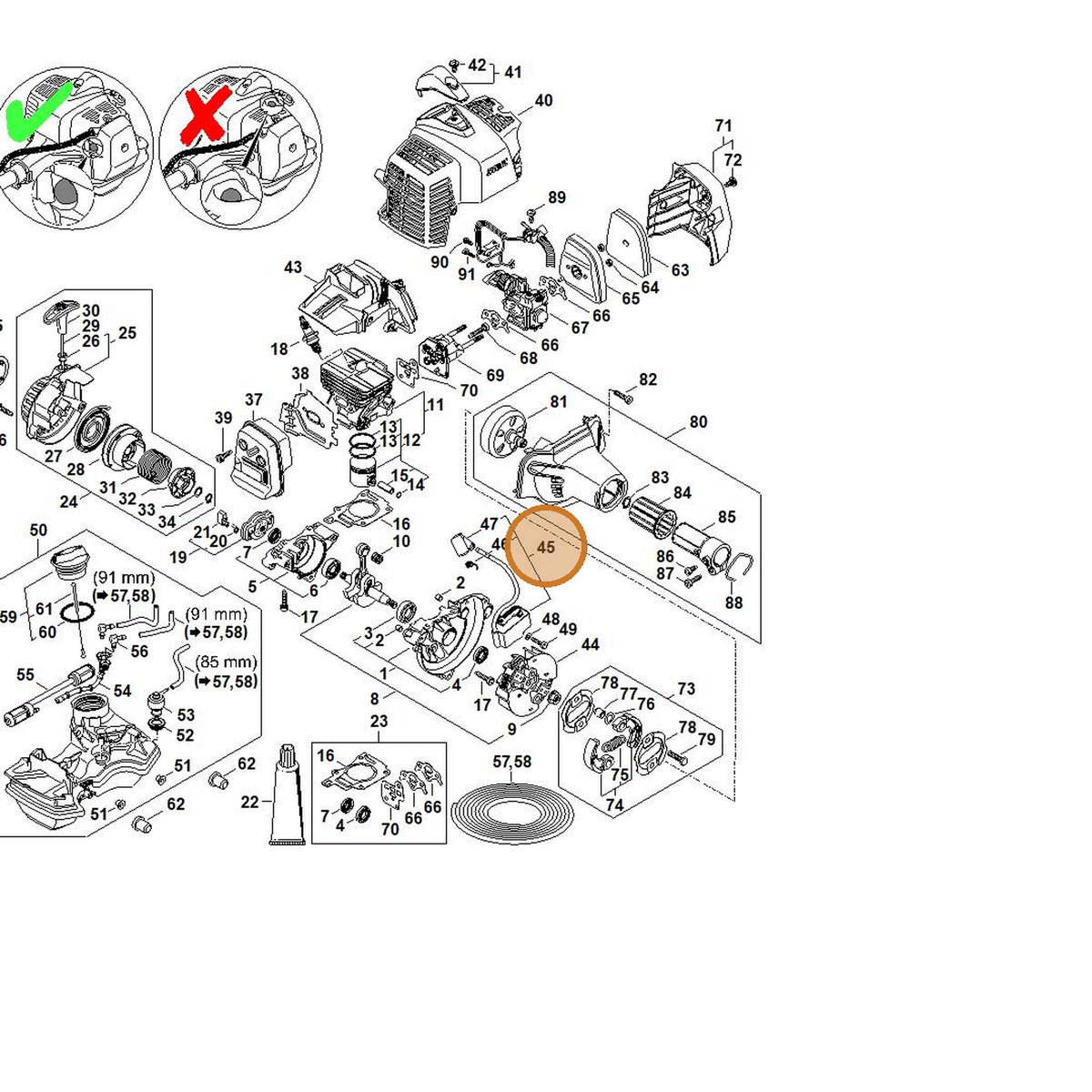 STIHL part 4243-400-1307 — IPL diagram snippet (6x zoom, amber highlight)