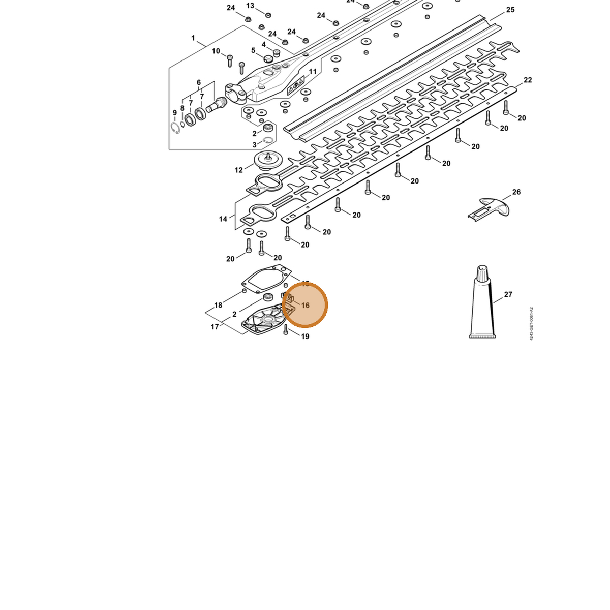 STIHL part 4243-649-0303 — IPL diagram snippet (6x zoom, amber highlight)