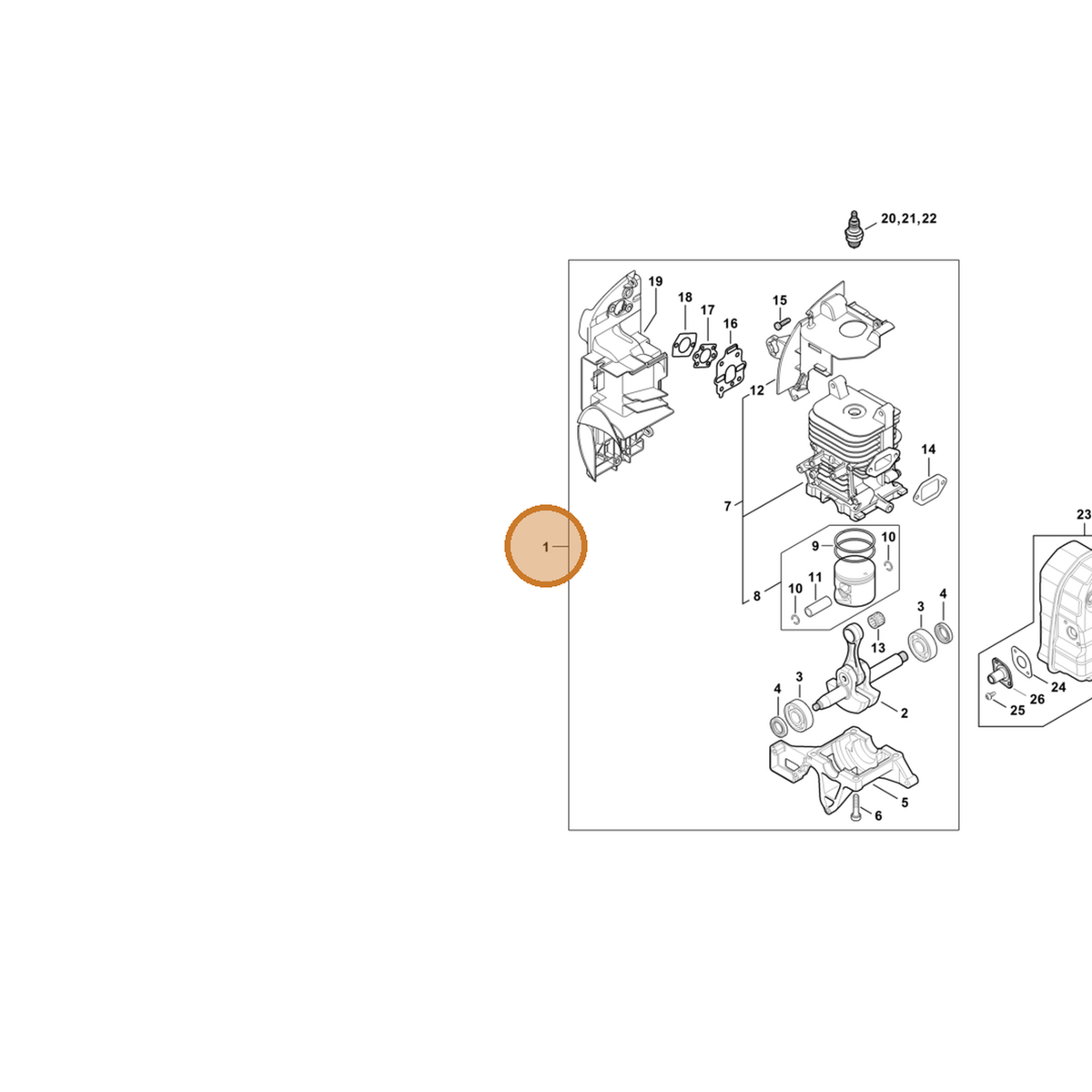 STIHL part 4244-020-0204 — IPL diagram snippet (6x zoom, amber highlight)
