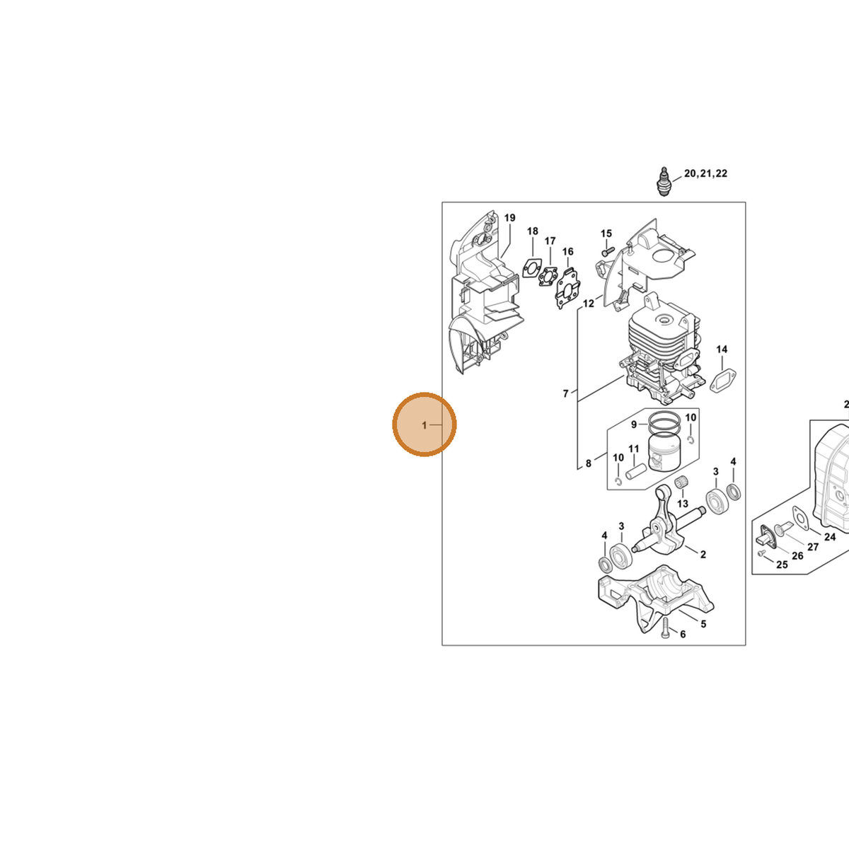 STIHL part 4244-020-0206 — IPL diagram snippet (6x zoom, amber highlight)