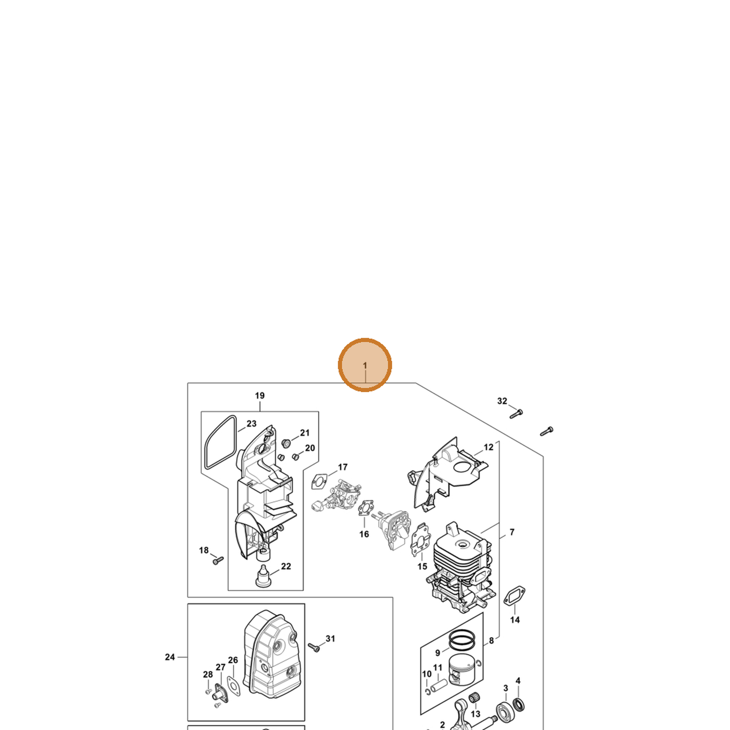 STIHL part 4244-020-0208 — IPL diagram snippet (6x zoom, amber highlight)