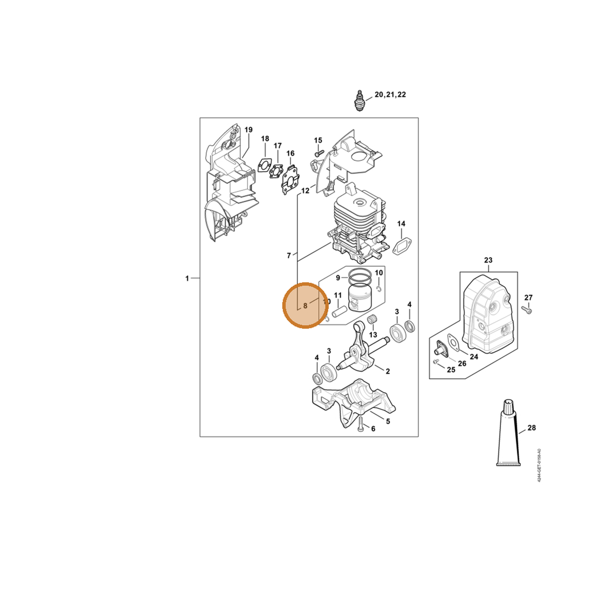 STIHL part 4244-030-2006 — IPL diagram snippet (6x zoom, amber highlight)