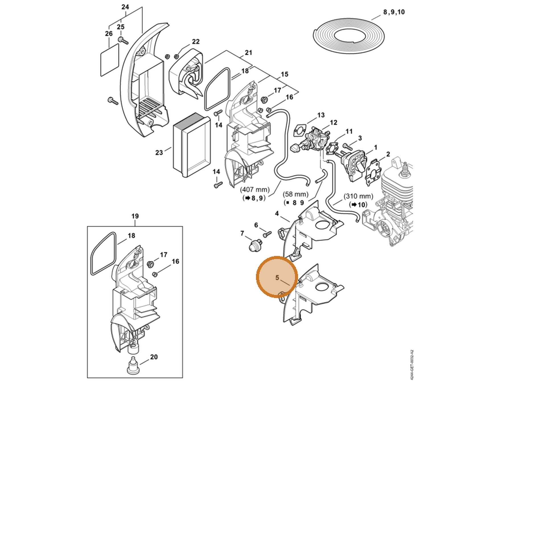 STIHL part 4244-087-3000 — IPL diagram snippet (6x zoom, amber highlight)