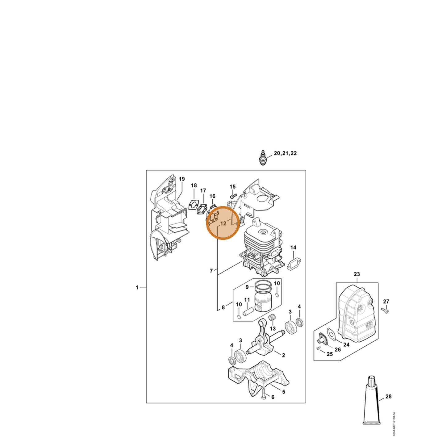 STIHL part 4244-087-3002 — IPL diagram snippet (6x zoom, amber highlight)