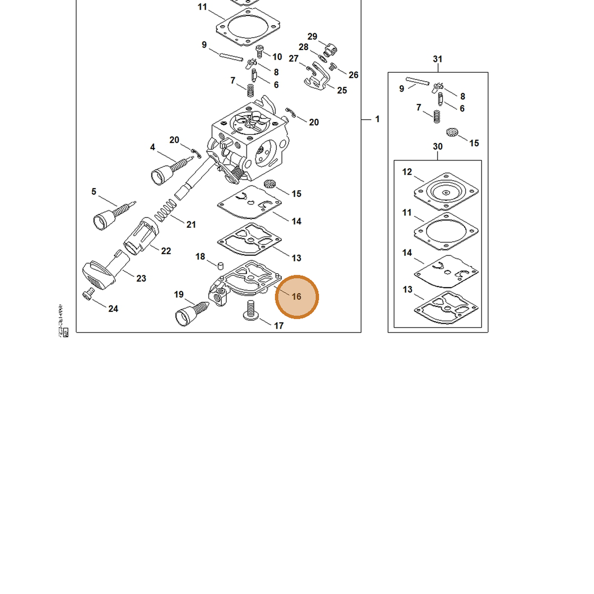 STIHL part 4244-121-0801 — IPL diagram snippet (6x zoom, amber highlight)