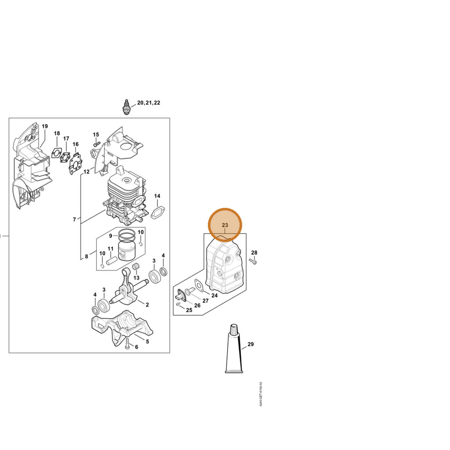 STIHL part 4244-140-0606 — IPL diagram snippet (6x zoom, amber highlight)