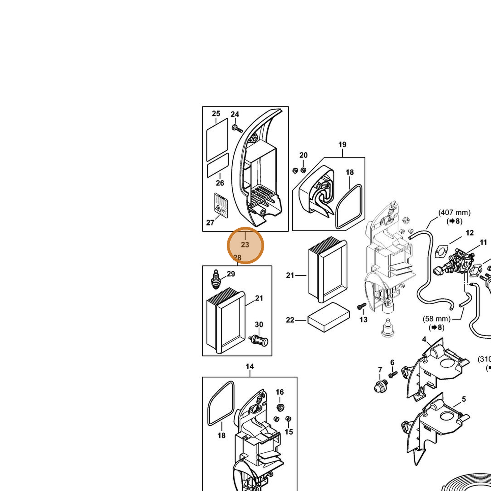 STIHL part 4244-140-1004 — IPL diagram snippet (6x zoom, amber highlight)
