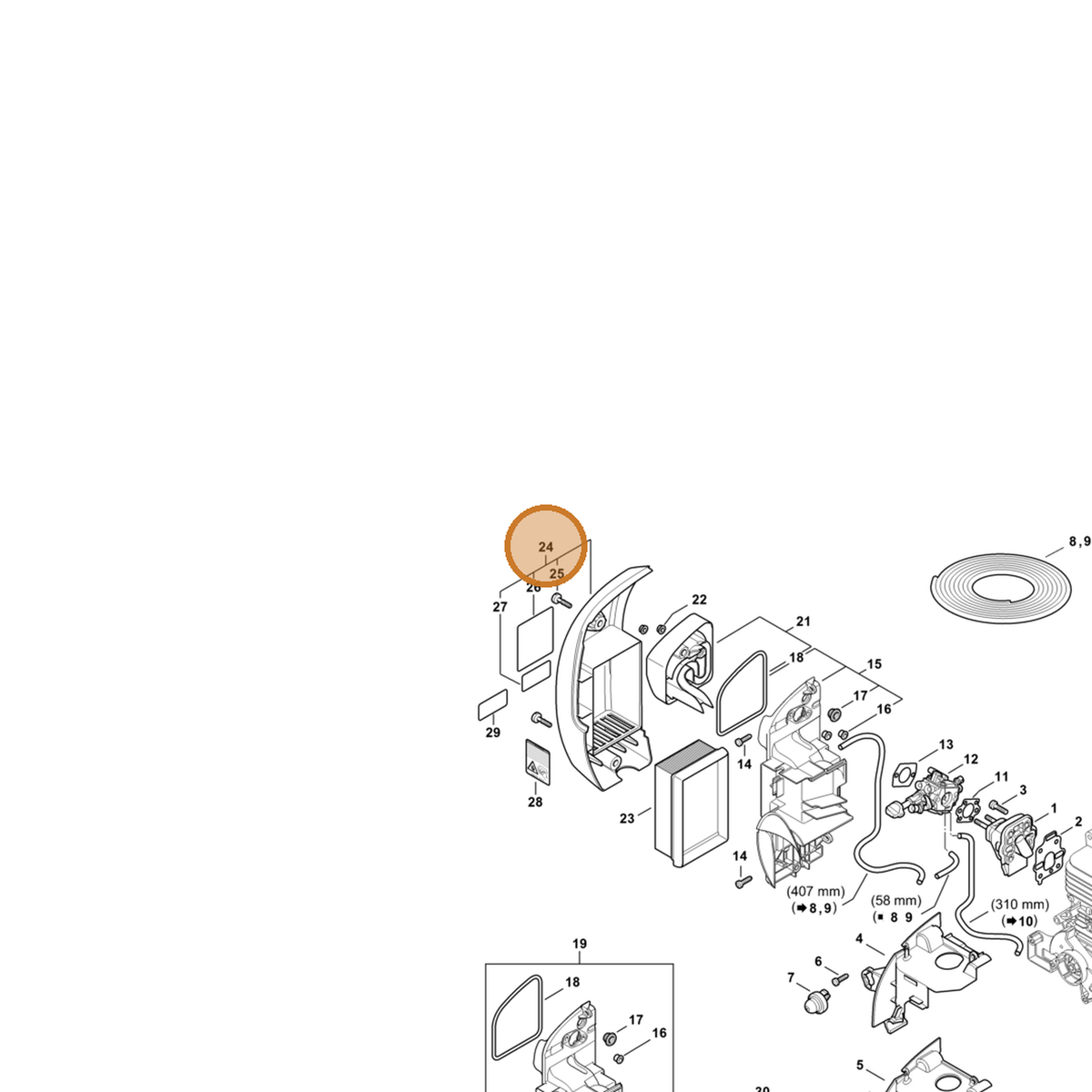 STIHL part 4244-140-1007 — IPL diagram snippet (6x zoom, amber highlight)
