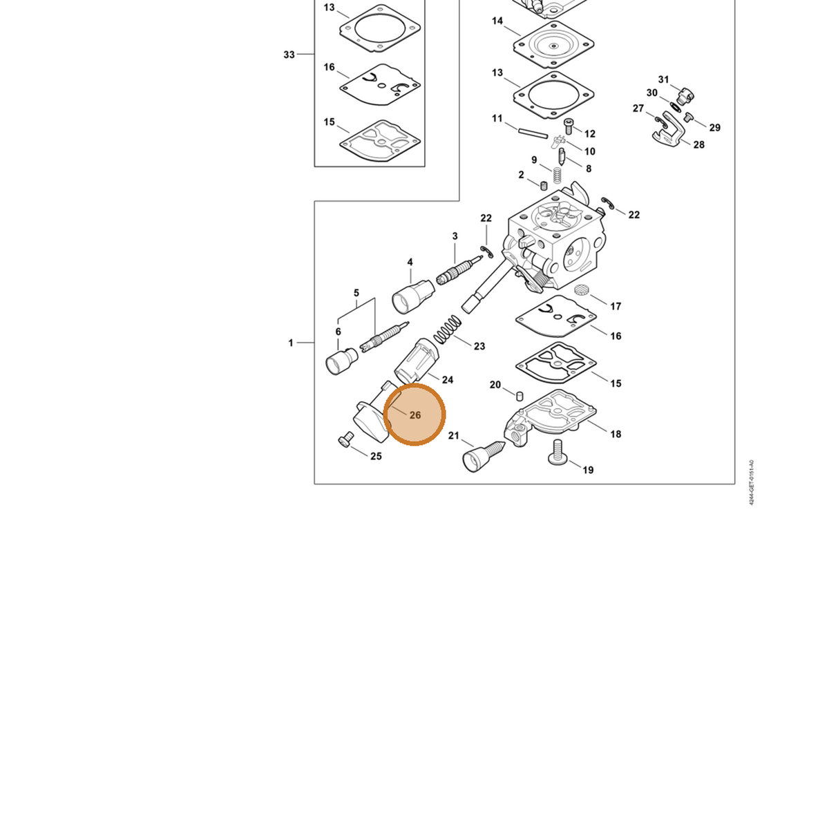 STIHL part 4244-182-9502 — IPL diagram snippet (6x zoom, amber highlight)